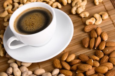 Coffee with nuts on background clipart