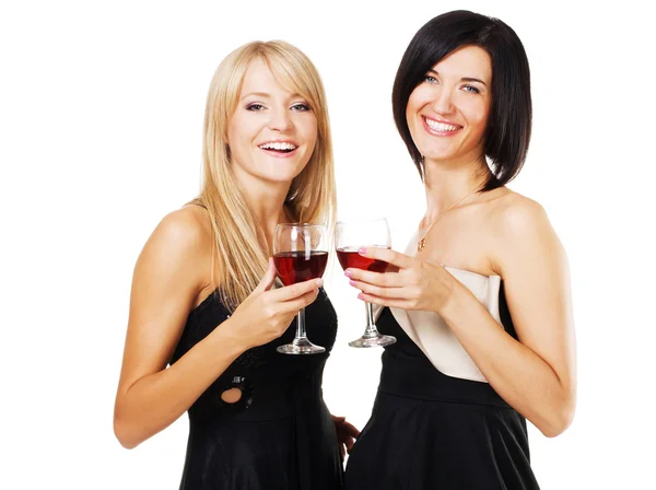 Jolies femmes gaies avec des verres de vin — Photo