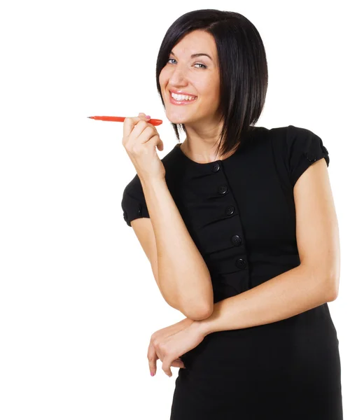 Mujer de negocios alegre con un marcador — Foto de Stock