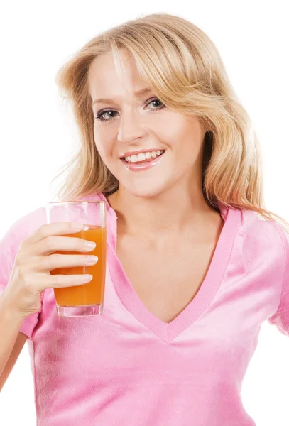 Bella ragazza con un bicchiere di succo fresco — Foto Stock