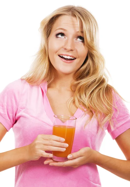 Bir bardak taze meyve suyu ile kız — Stok fotoğraf