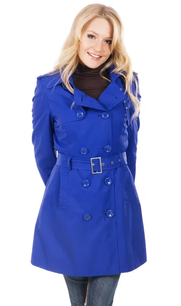 Mavi paltolu güzel model — Stok fotoğraf