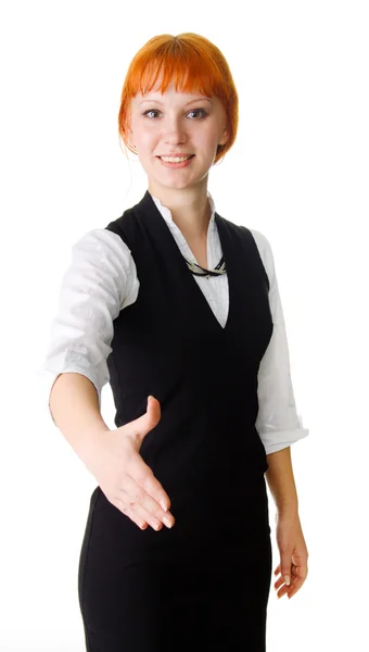 Молода бізнес-леді пропонує рукостискання — стокове фото