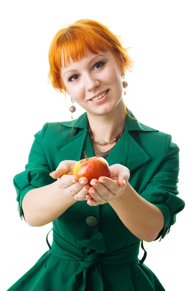 Beautiful lady holding an apple — Stock Photo, Image