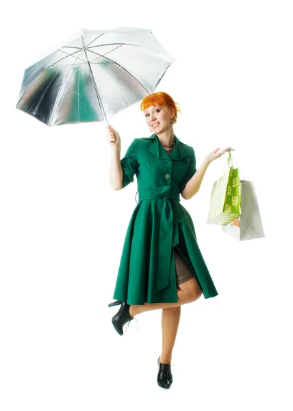 Krásná dáma s deštníkem — Stock fotografie