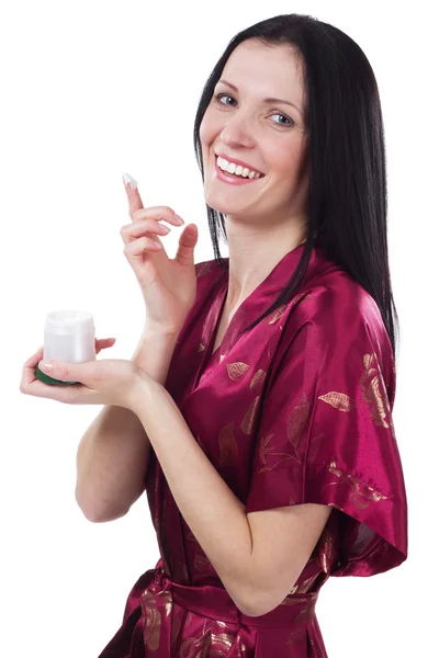 Beautiful woman taking care of her face — Stock Photo, Image