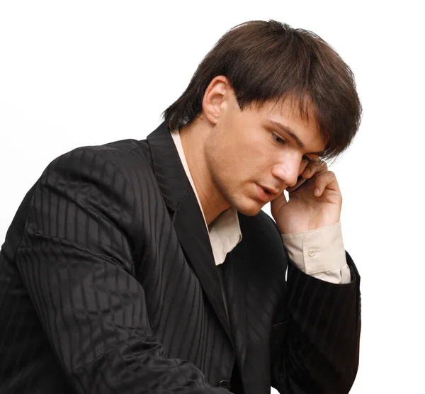 Młody biznesmen rozmawianie przez telefon komórkowy — Zdjęcie stockowe