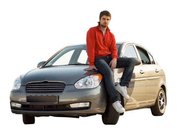 Bilförare som sitter på sin bil — Stockfoto