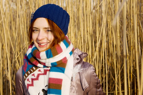 Pretty girl in a warm scarf — Stock Photo, Image