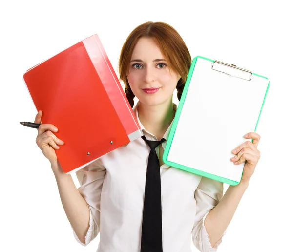 商务女孩与一个文件夹和一个工作表 — 图库照片