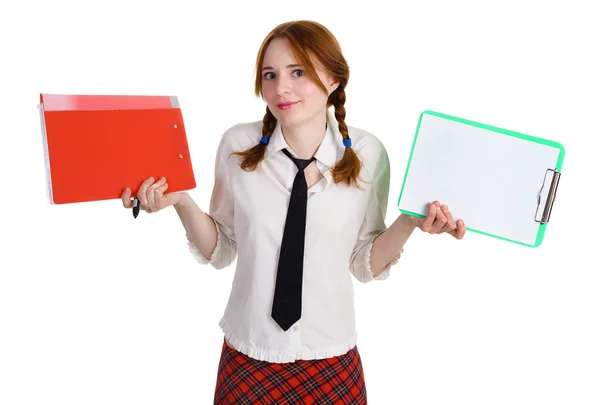 商务女孩与一个文件夹和一个工作表 — 图库照片