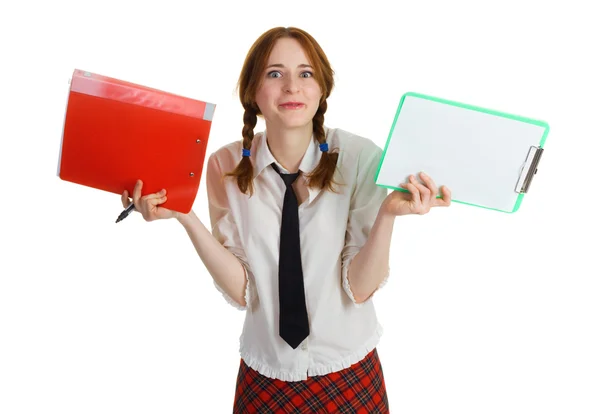 Business girl with a folder and a worksheet — Stock Photo, Image
