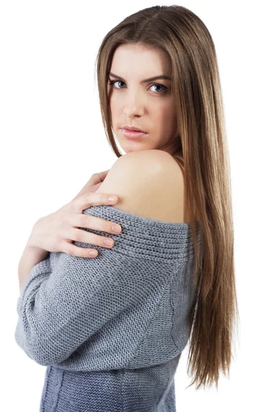 Vyrovnaná žena v vlněný svetr — Stock fotografie