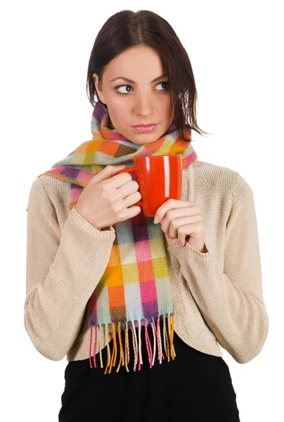 Yougn szép nő, egy csésze tea — Stock Fotó