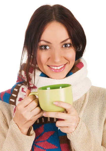 Young beautiful woman with a cup of tea — Stock Photo, Image