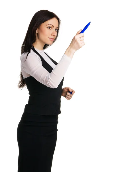 Милая деловая женщина, пишущая маркером — стоковое фото