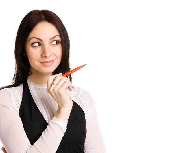 Cute businesswoman pointing with a marker — Stock Photo, Image