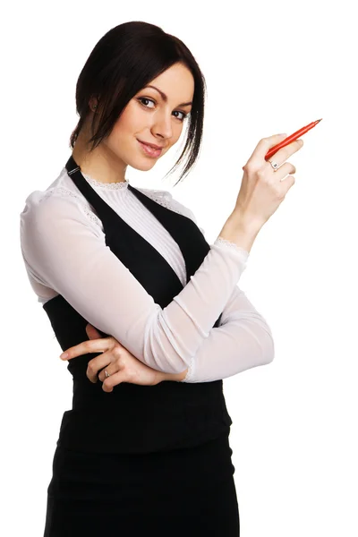 Femme d'affaires mignonne pointant avec un marqueur — Photo