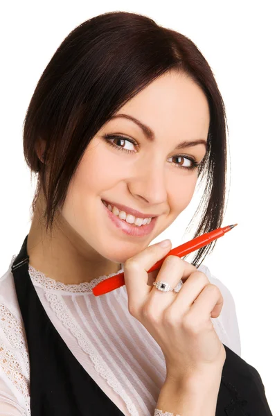 Carina donna d'affari che punta con un pennarello — Foto Stock