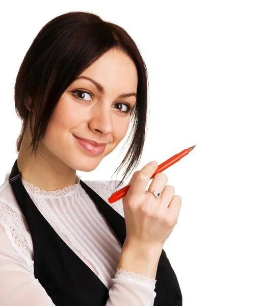 Carina donna d'affari che scrive con un pennarello — Foto Stock
