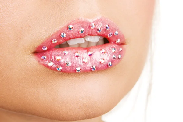 Cloesup φωτογραφία του όμορφα γυναικεία χείλη — Φωτογραφία Αρχείου