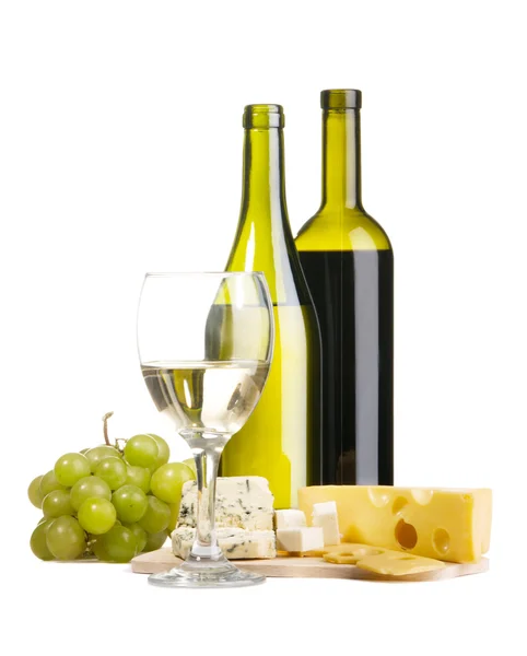 Wine, grapes and cheese — Stock Photo, Image