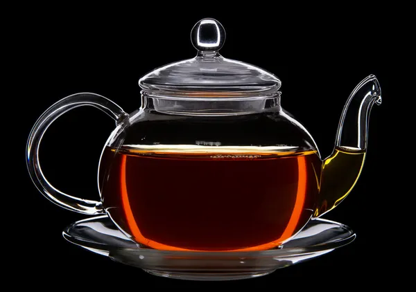 黒茶のガラスのティーポット — ストック写真