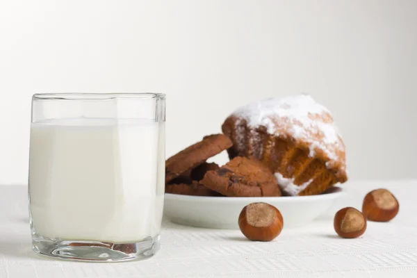 Milk and hazelnuts — Stock Photo, Image