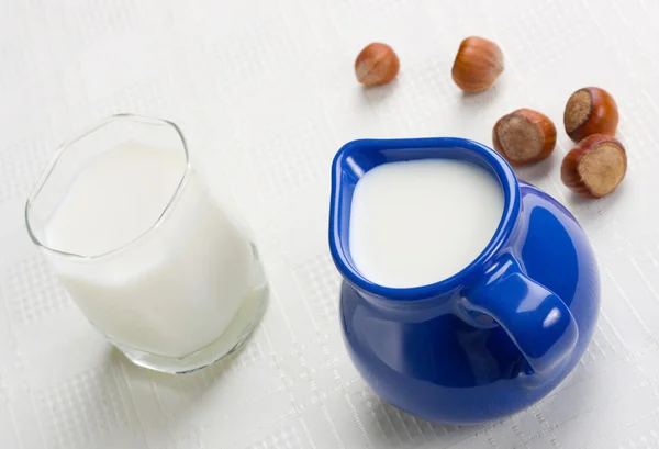 Färsk mjölk och nötter — Stockfoto