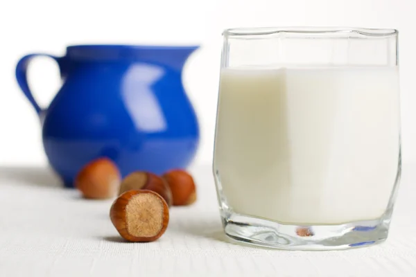 Fresh milk and nuts — Stock Photo, Image