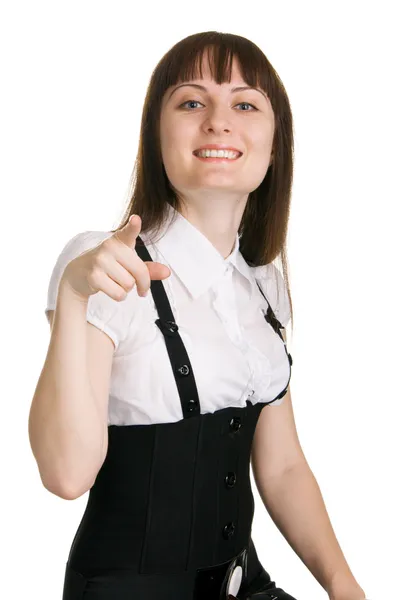 Ung affärskvinna pekar på kamera — Stockfoto