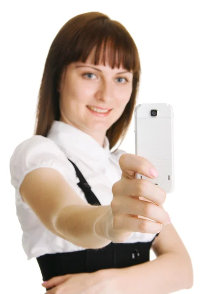 Młoda kobieta z telefonem komórkowym — Zdjęcie stockowe