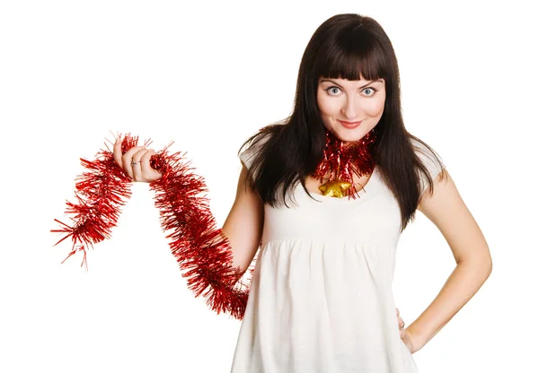 クリスマスの装飾を保持している若い美しい女性 — ストック写真