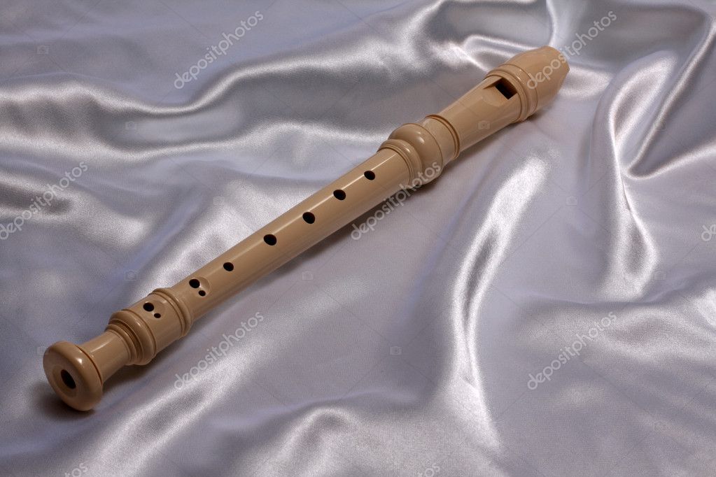 Recorder (flute) on sating cloth — Stock Photo © gdolgikh 5729607