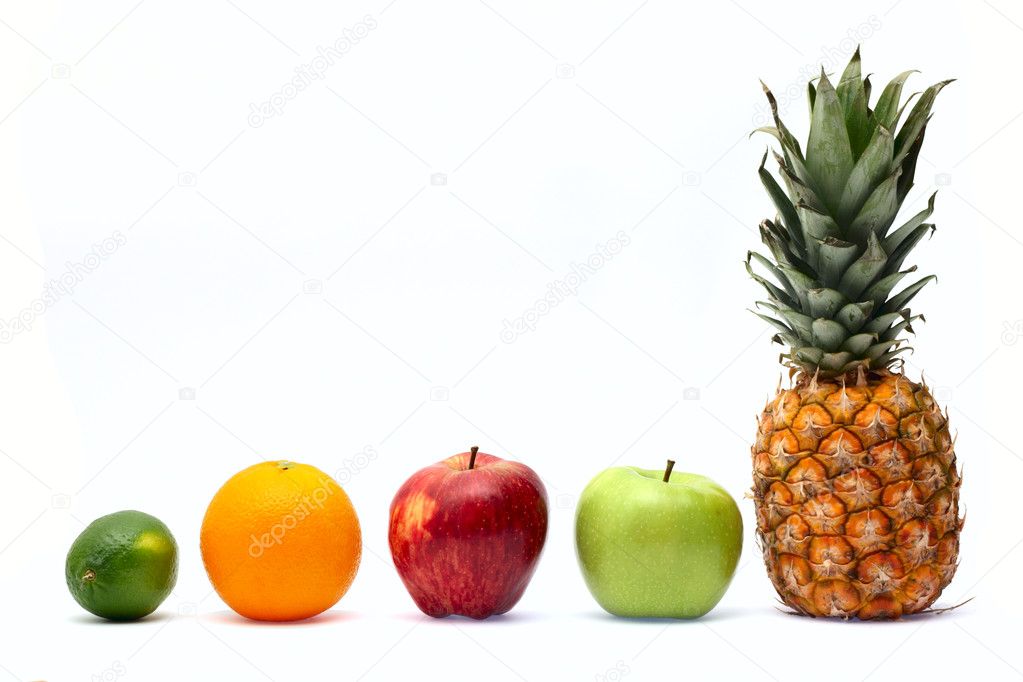Row of fresh ripe fruits