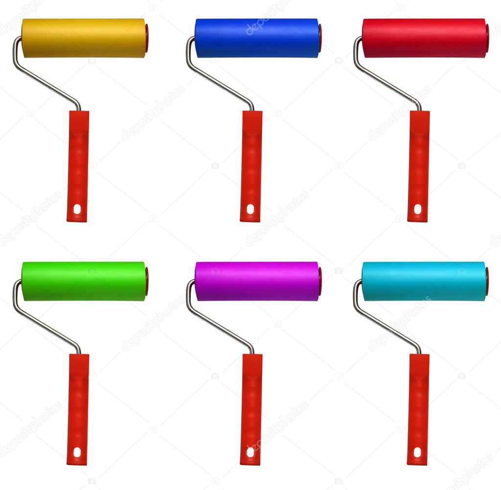Set of paint rollers isolated on white