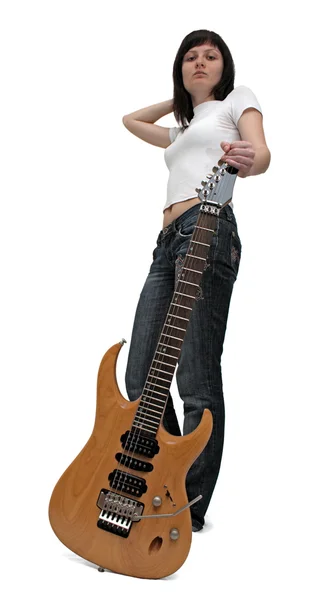 Bir elektro gitar tutan kız — Stok fotoğraf