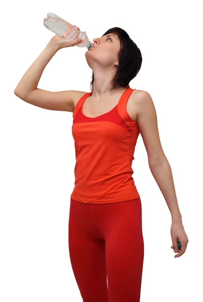 Woman in sports outfit drinking water — Stock Photo, Image