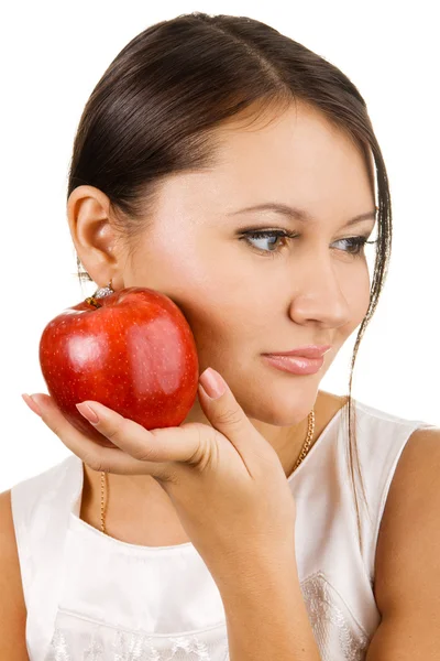 Young beautiful woman holding two apples — Stock Photo, Image