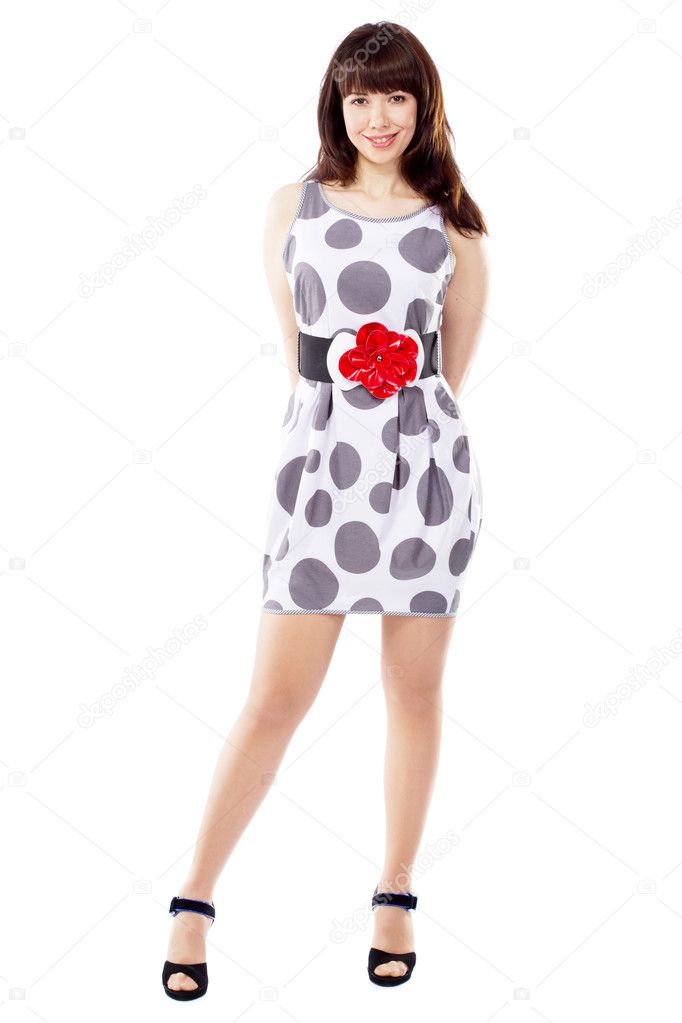 Playful cute woman in stylish dress — Stock Photo © gdolgikh #5730049