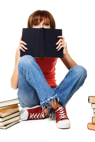 Härlig student tjej med böcker — Stockfoto