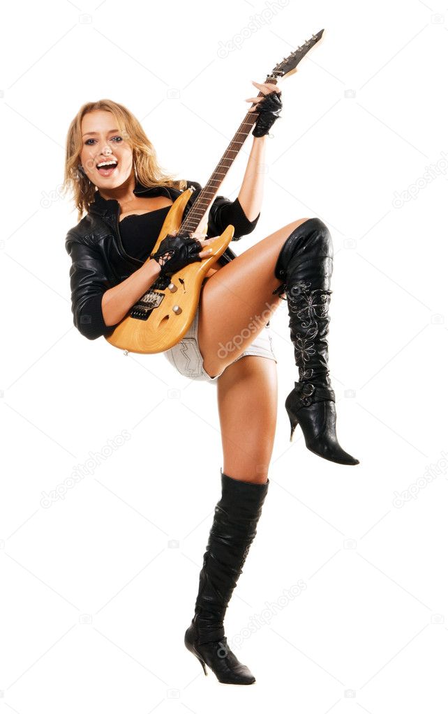Sexy girl playing electric guitar