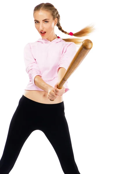 Wanita cantik dengan tongkat baseball — Stok Foto