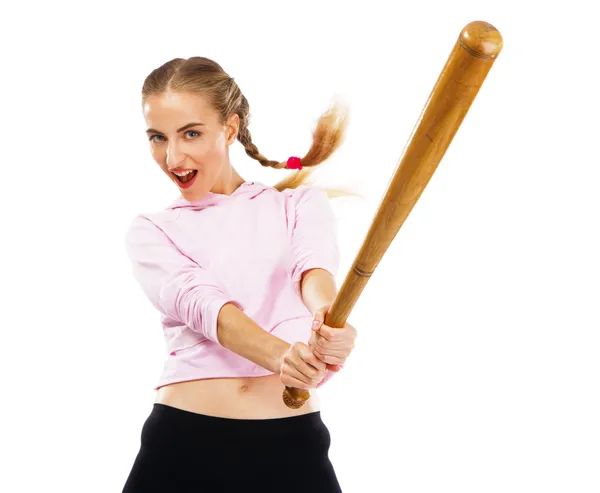 Pretty lady with a baseball bat — Stock Photo, Image