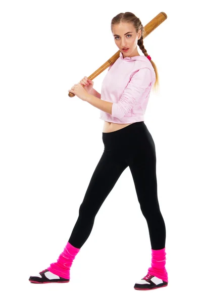 Güzel Bayan beyzbol sopasıyla — Stok fotoğraf