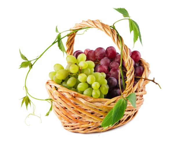 Плетеная корзина с виноградом — стоковое фото