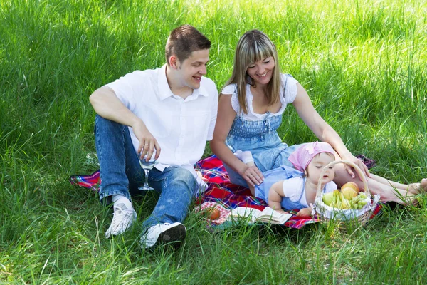 Piknik üzerinde üç genç aile — Stok fotoğraf