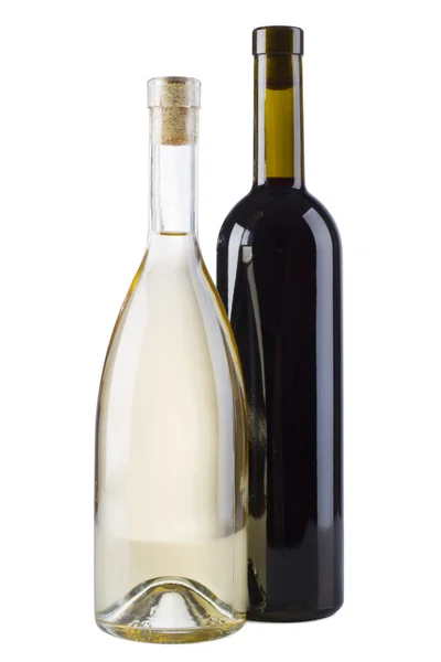 Duas garrafas de vinho - tinto e branco — Fotografia de Stock