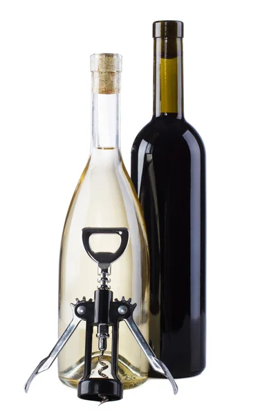 Zwei Flaschen Wein - rot und weiß — Stockfoto
