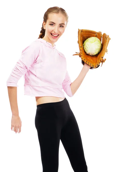 Young woman holding a cabbage — Stock Photo, Image